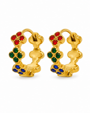 Gold / Multicolor Crystal Flower Huggie Series