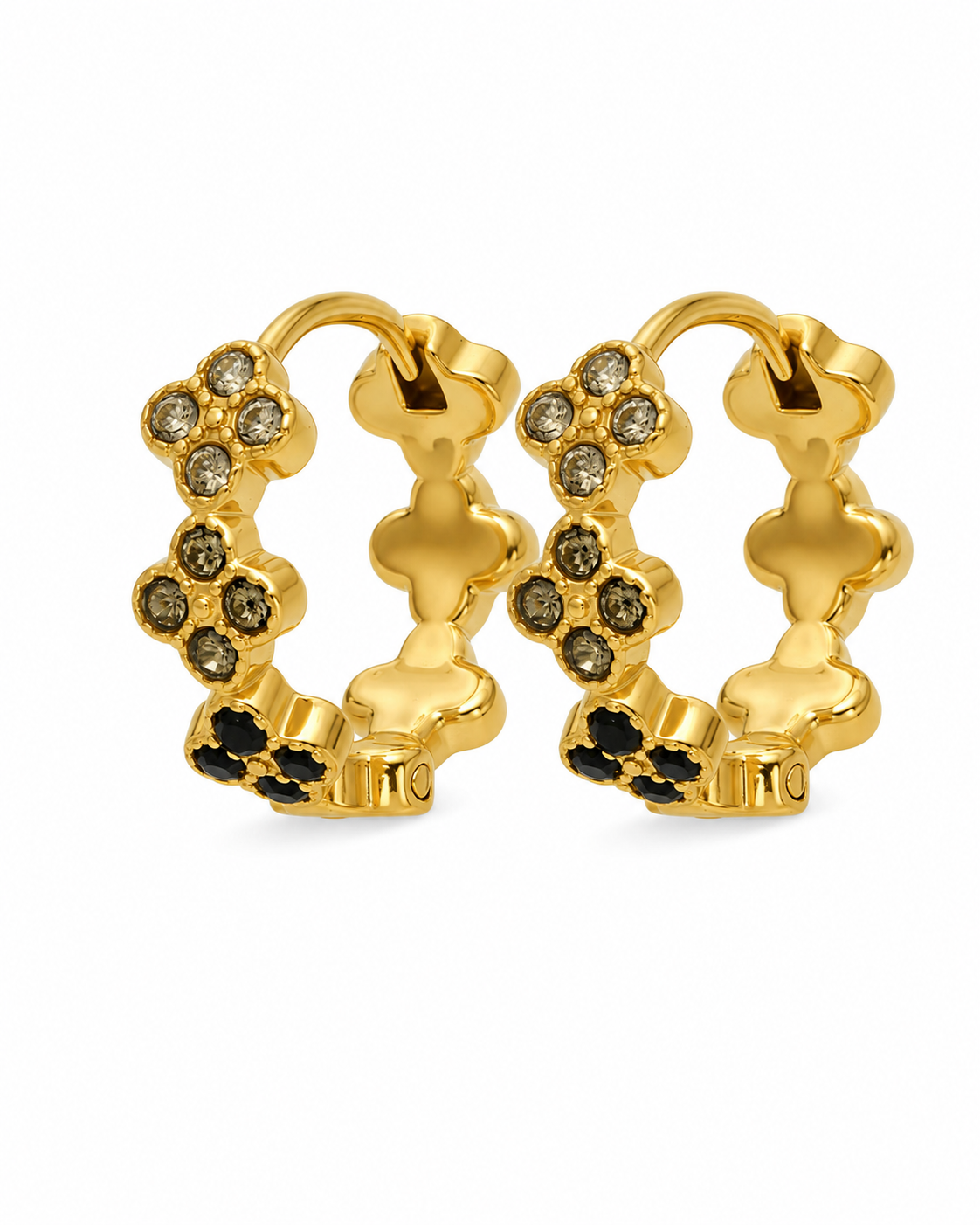 Gold / Black Crystal Flower Huggie Series