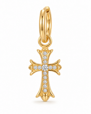 Gold Double Cross Drop Earrings