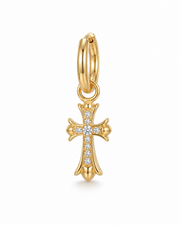 Gold Double Cross Drop Earrings