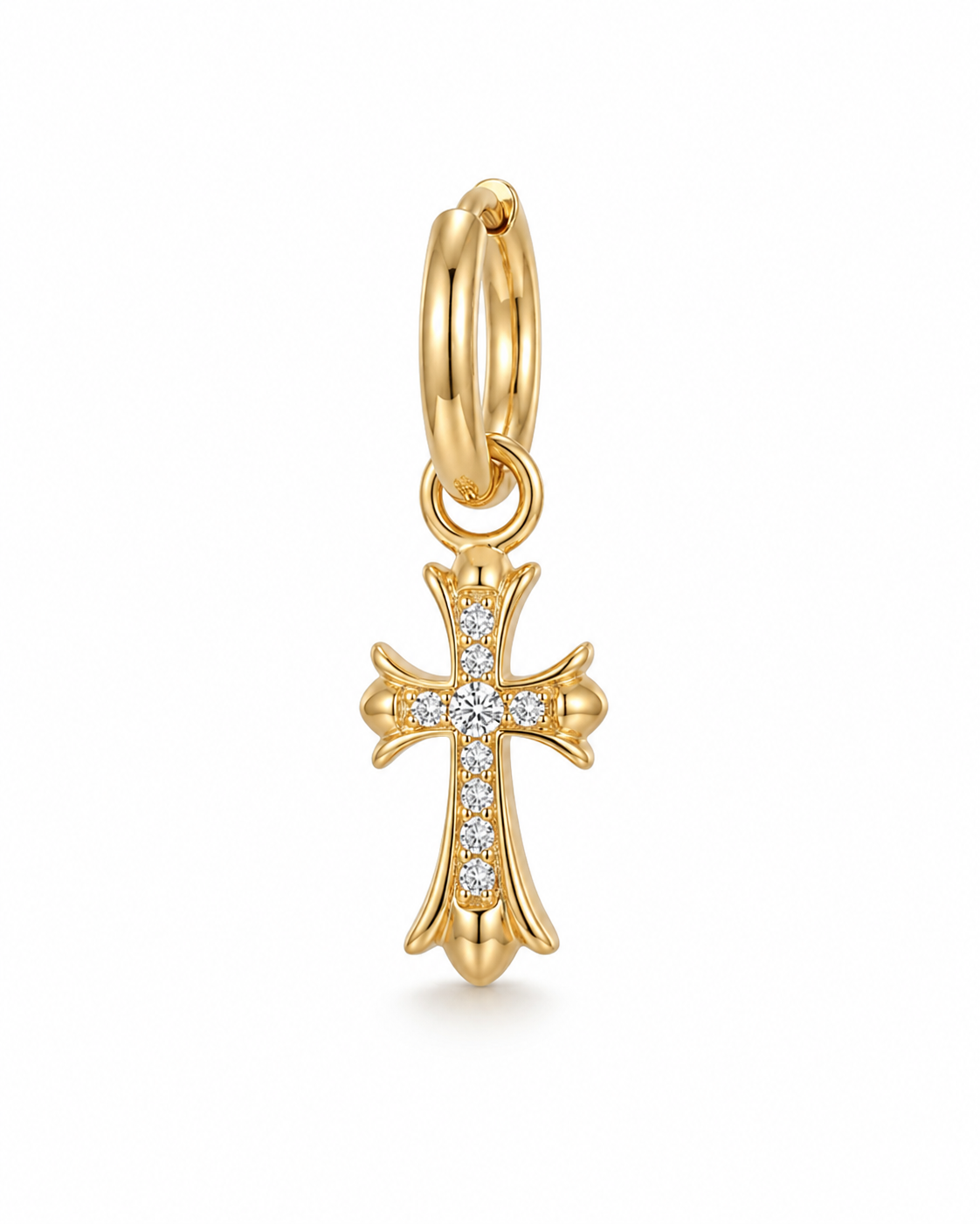 Gold Double Cross Drop Earrings