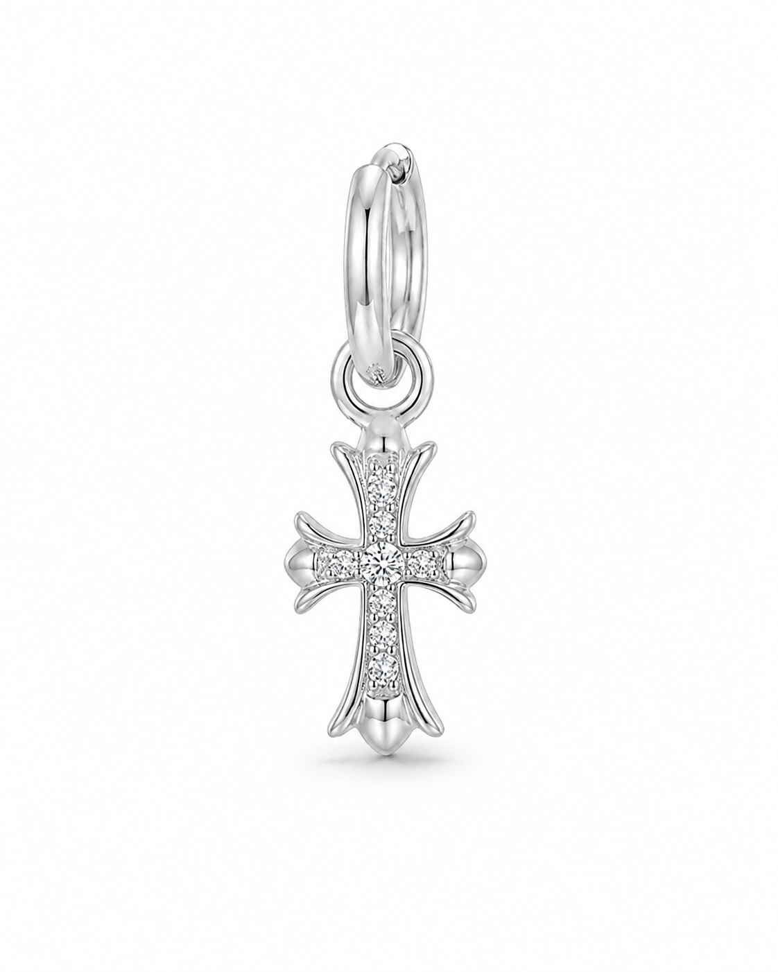 Silver Double Cross Drop Earrings