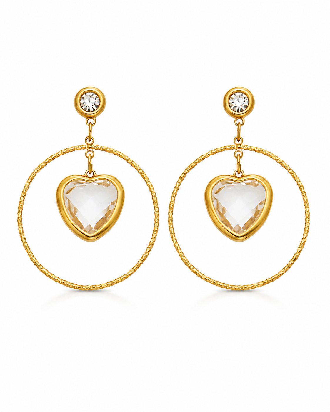 Clear Crystal Heart Drop Earrings