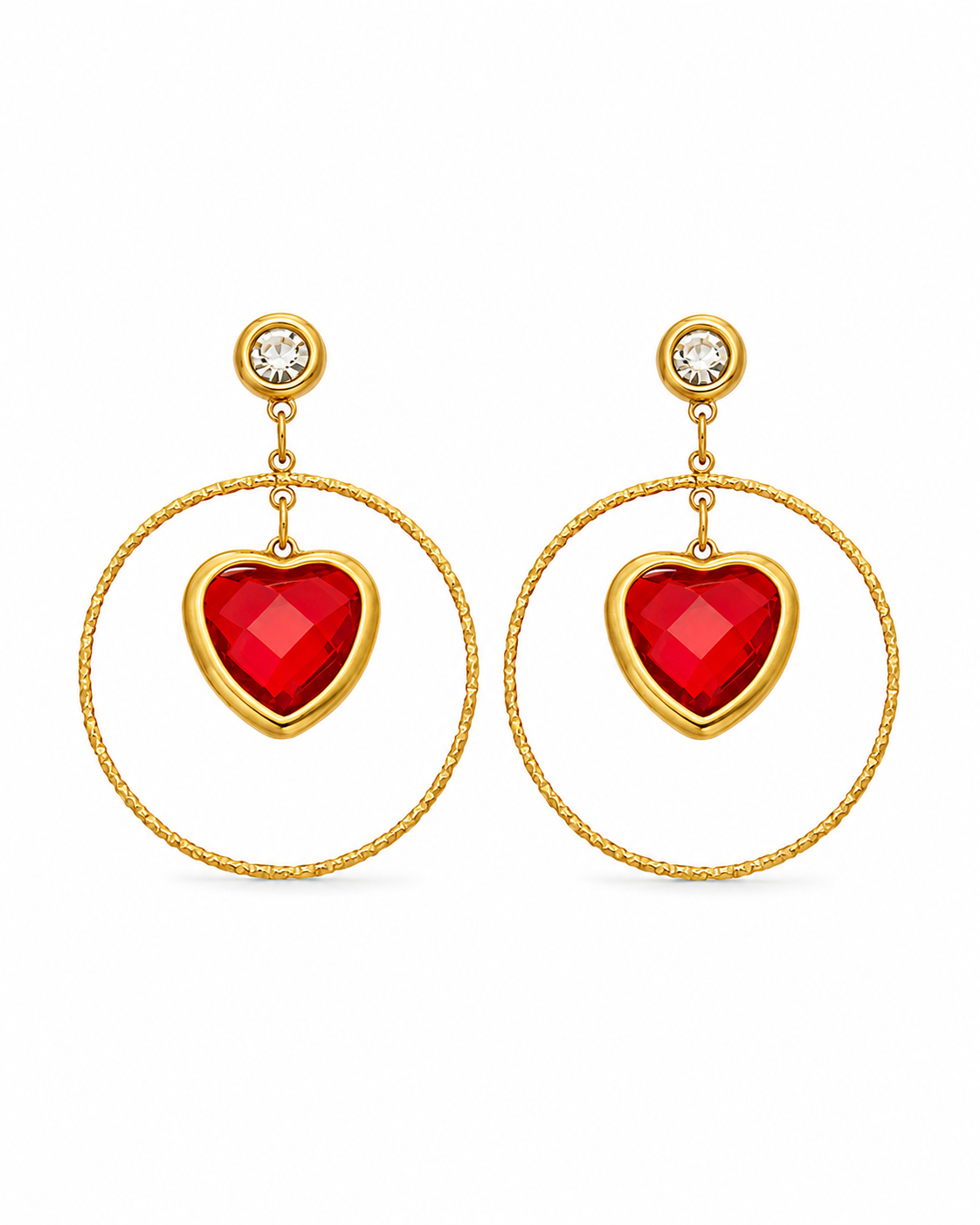 Red Crystal Heart Drop Earrings