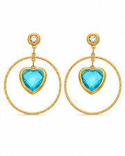 Blue Crystal Heart Drop Earrings