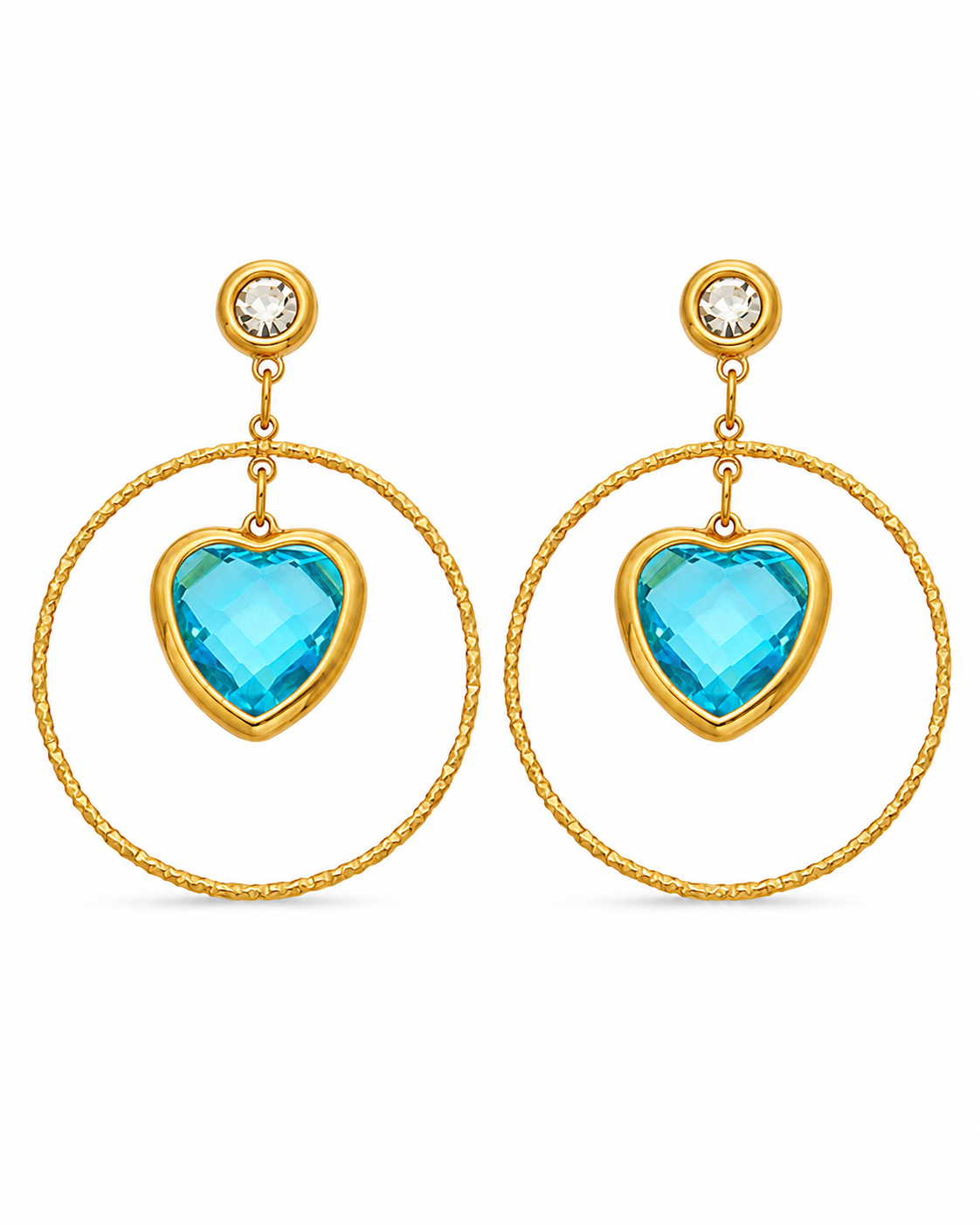 Blue Crystal Heart Drop Earrings