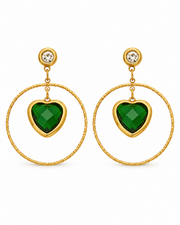 Green Crystal Heart Drop Earrings