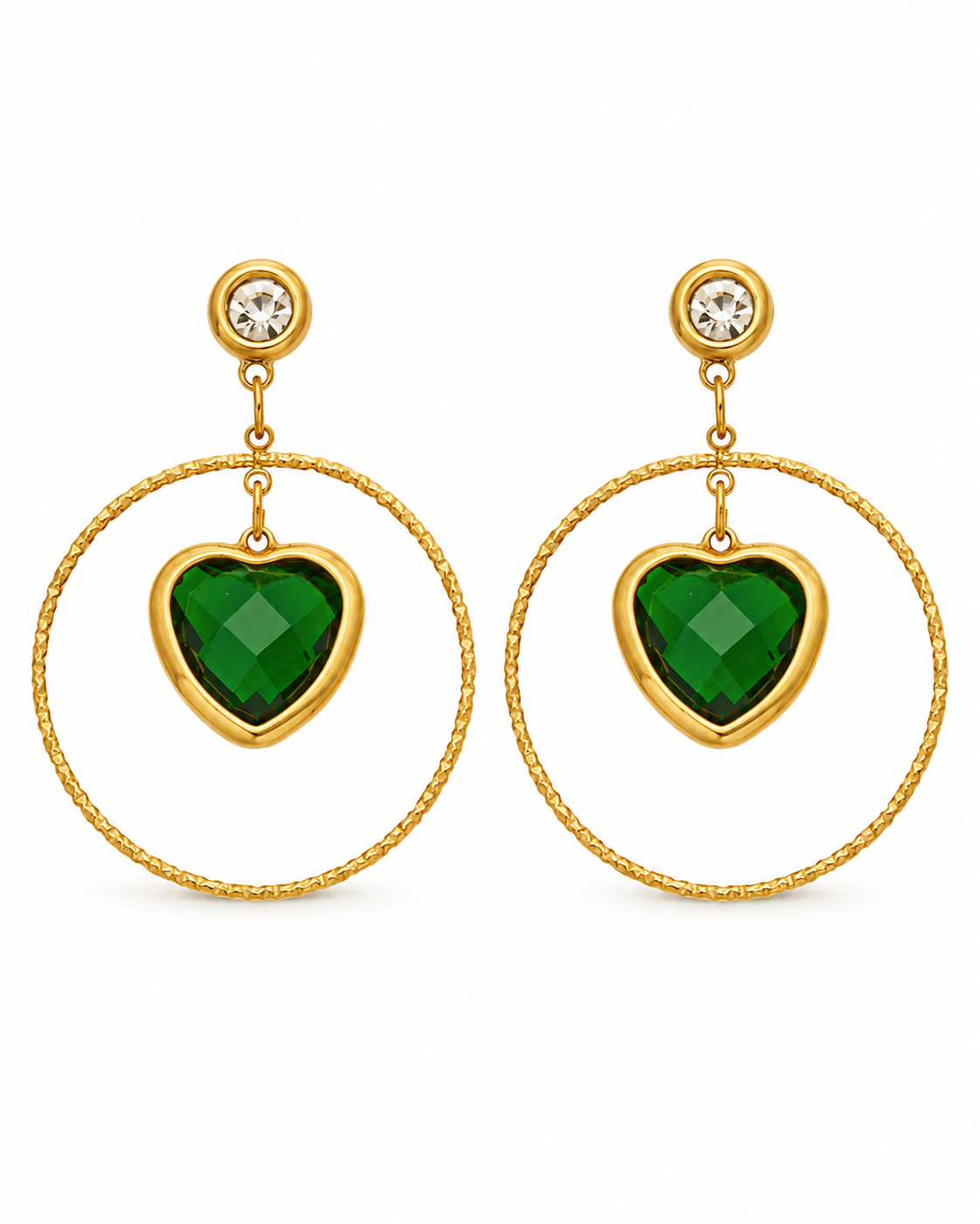 Green Crystal Heart Drop Earrings