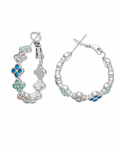 Silver Crystal Clover Hoop Earrings
