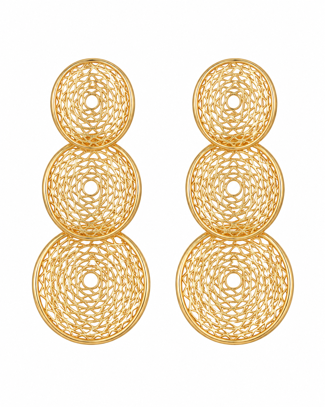 Gold Liora Mesh Drop Earrings with eco-friendly copper finish: electroplated