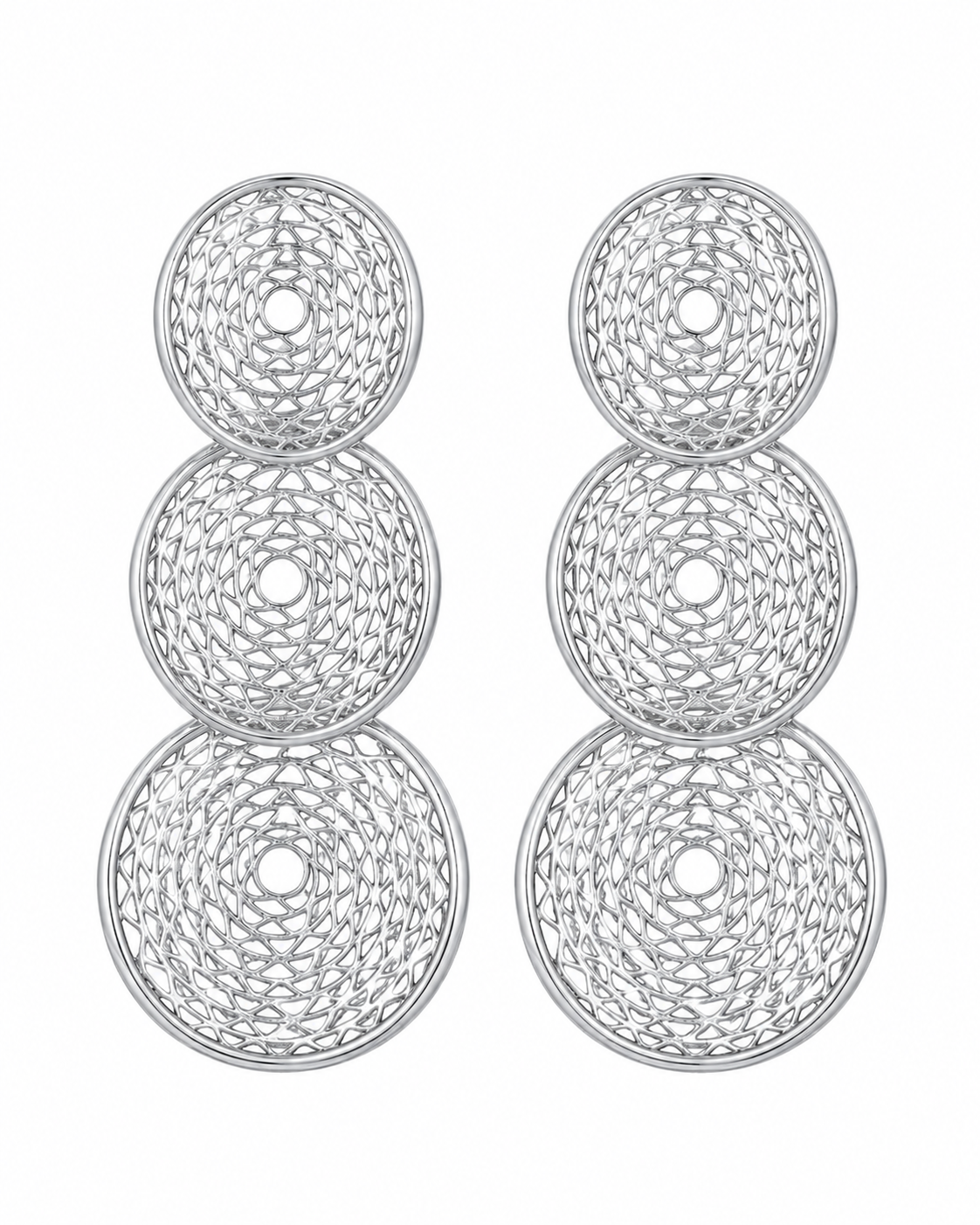Silver Liora Mesh Drop Earrings with eco-friendly copper finish: electroplated