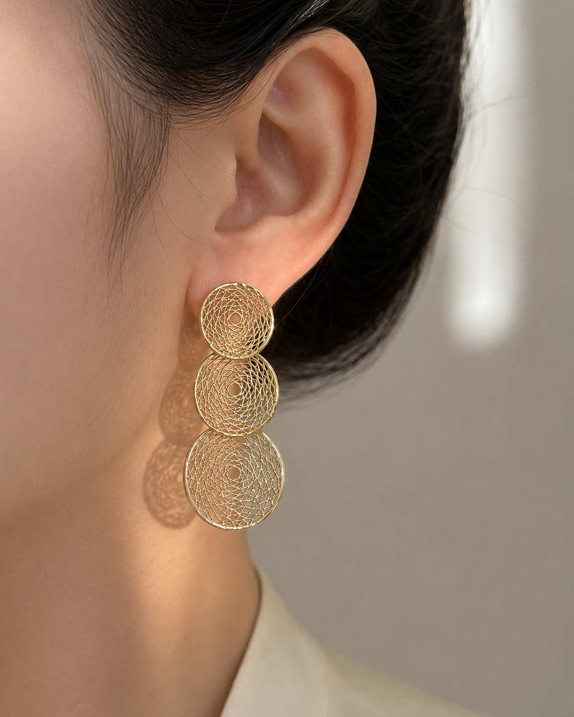 Liora Mesh Drop Earrings with eco-friendly copper finish: electroplated additional view 3
