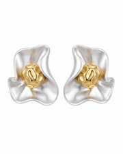 Sculpted Petal Stud Earrings with eco-friendly copper finish: electroplated