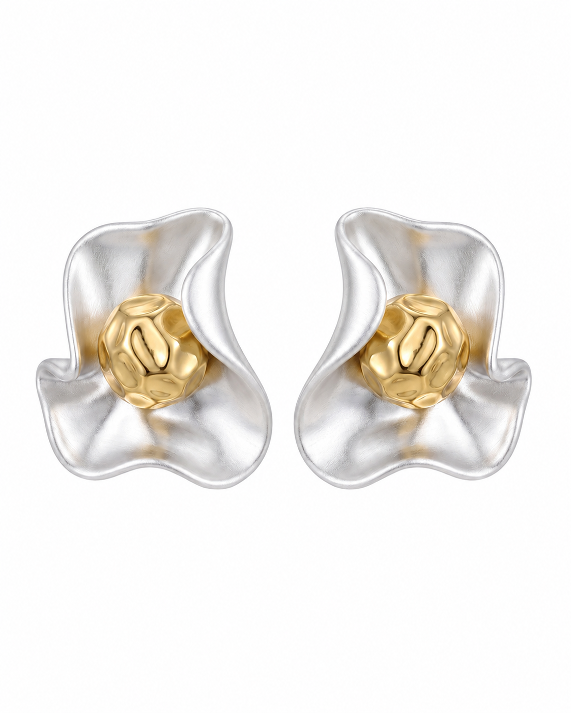Sculpted Petal Stud Earrings with eco-friendly copper finish: electroplated