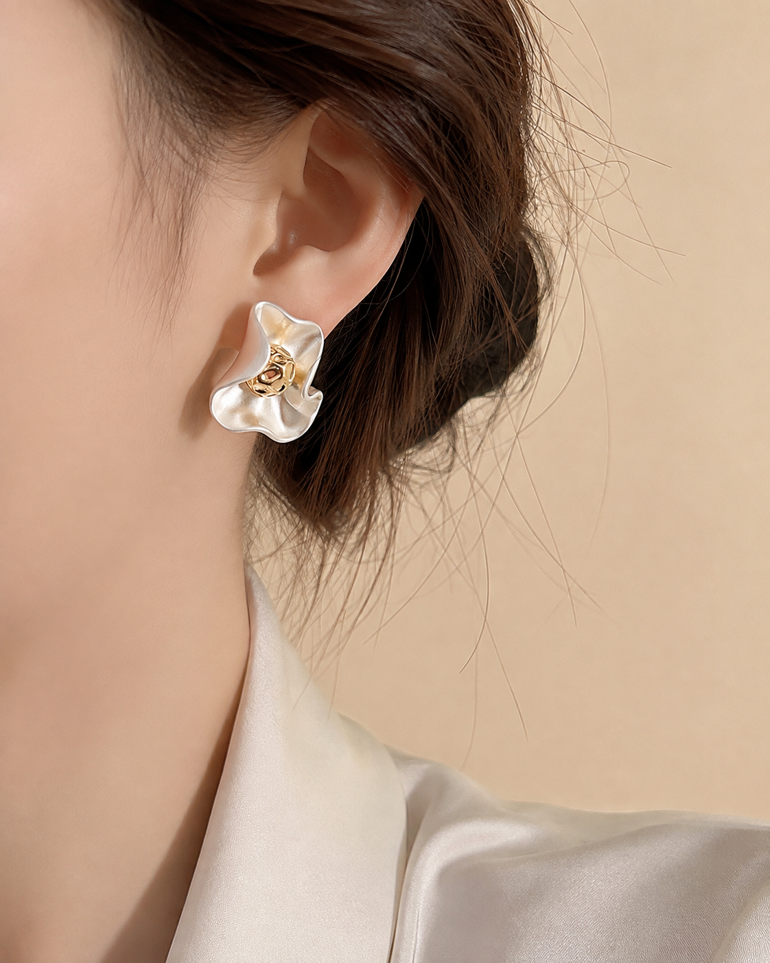 Sculpted Petal Stud Earrings with eco-friendly copper finish: electroplated additional view 3