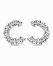 Silver Crescent Crystal Stud Earrings