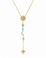 Celestial Y-Drop Necklace with stainless steel finish: 18k gold plated