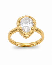 Clear Sculpted Teardrop Crystal Ring
