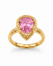 Pink Sculpted Teardrop Crystal Ring