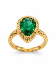 Emerald Green Sculpted Teardrop Crystal Ring