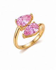 Pink Twin Teardrop Crystal Ring