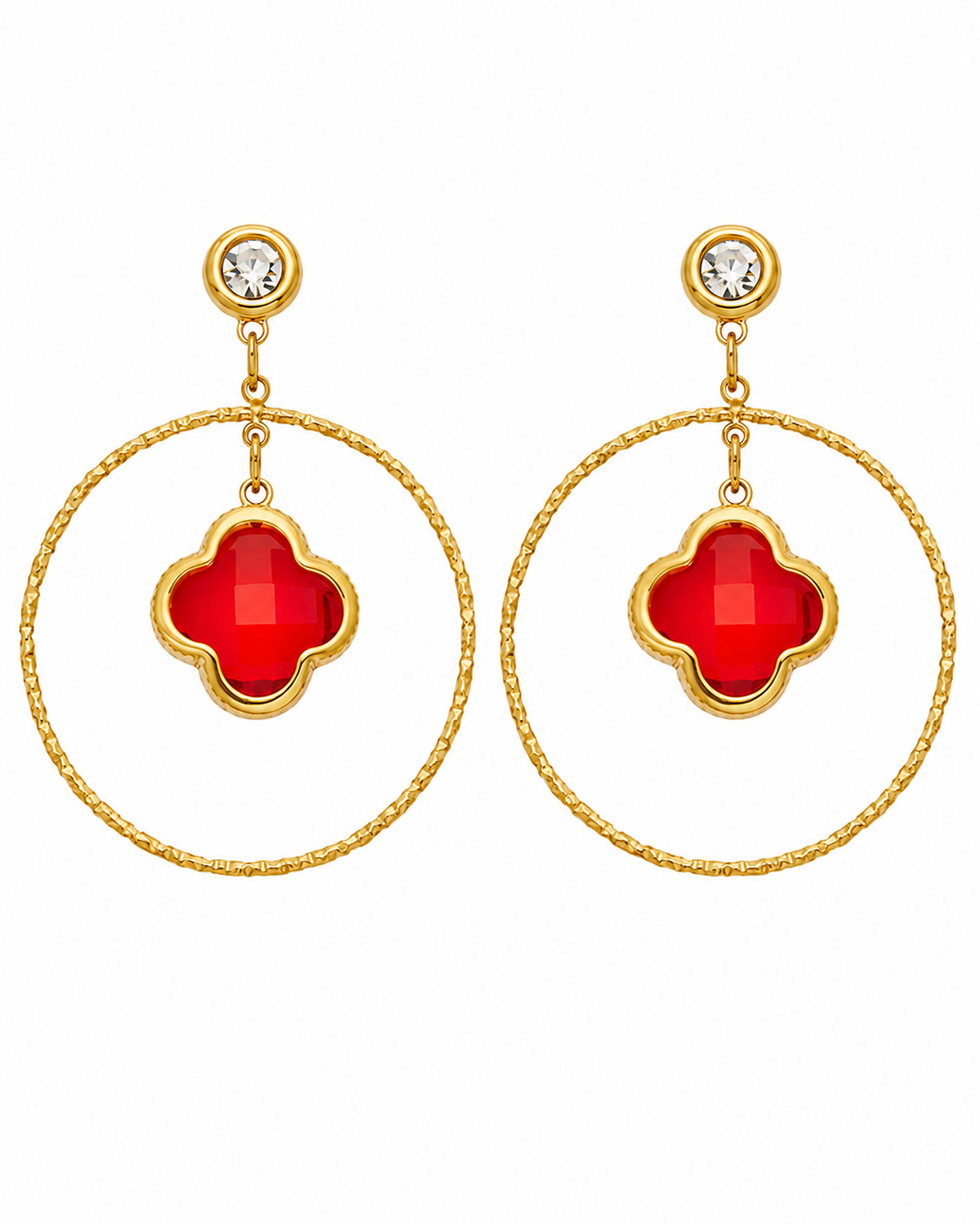 Red Clover Halo Drop Earring Series