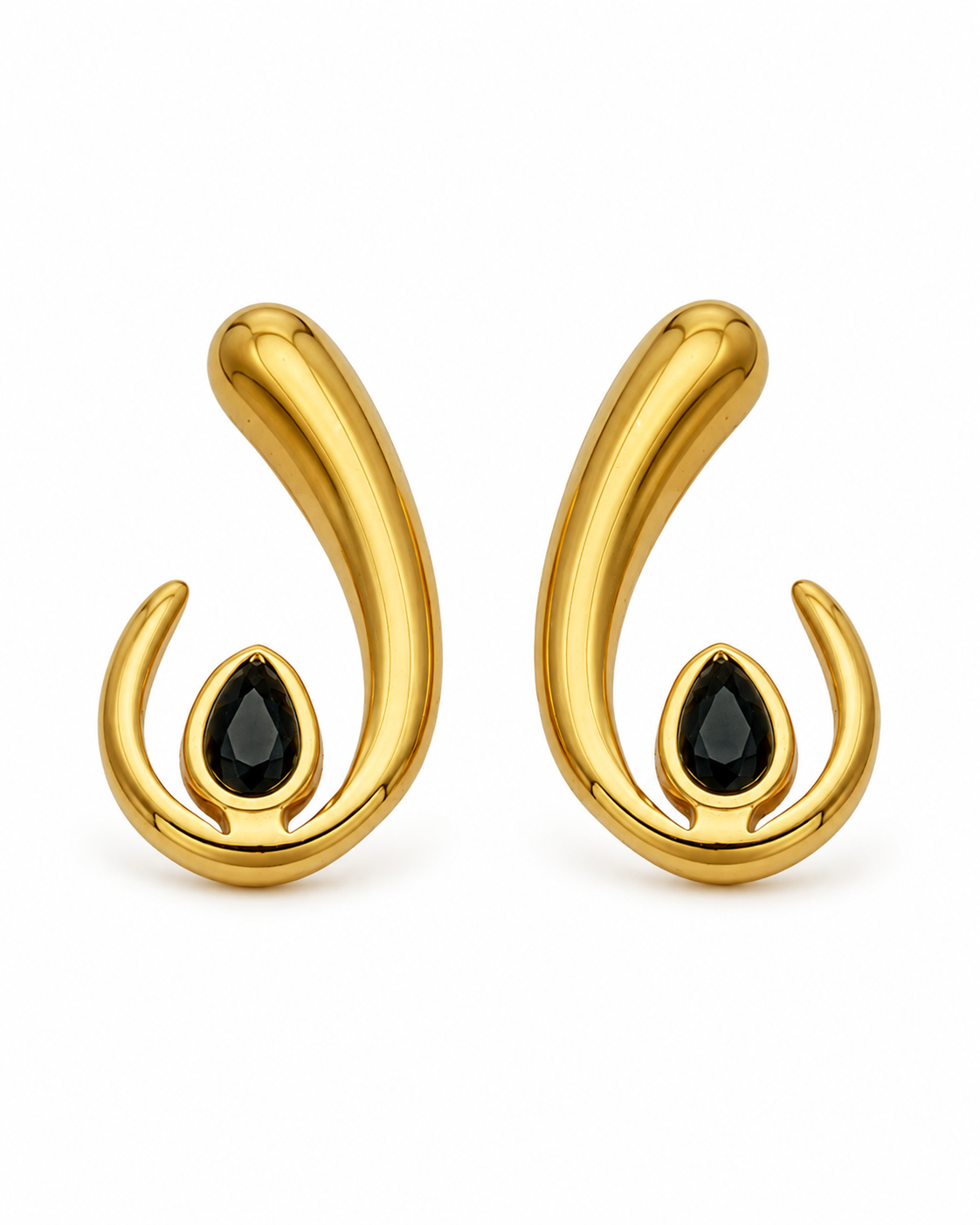 Black Sculpted Teardrop Earrings