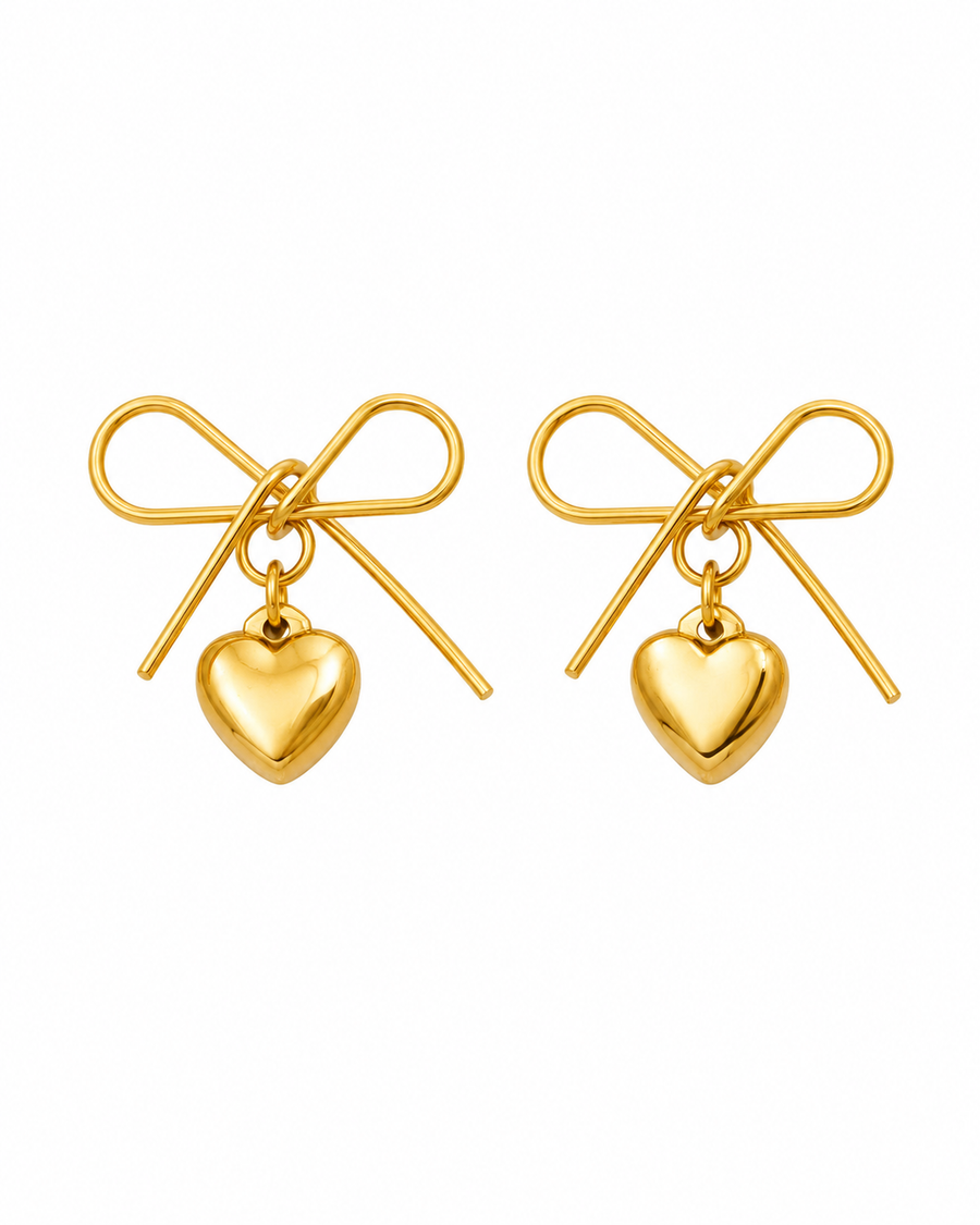 Bow Heart Drop Earrings