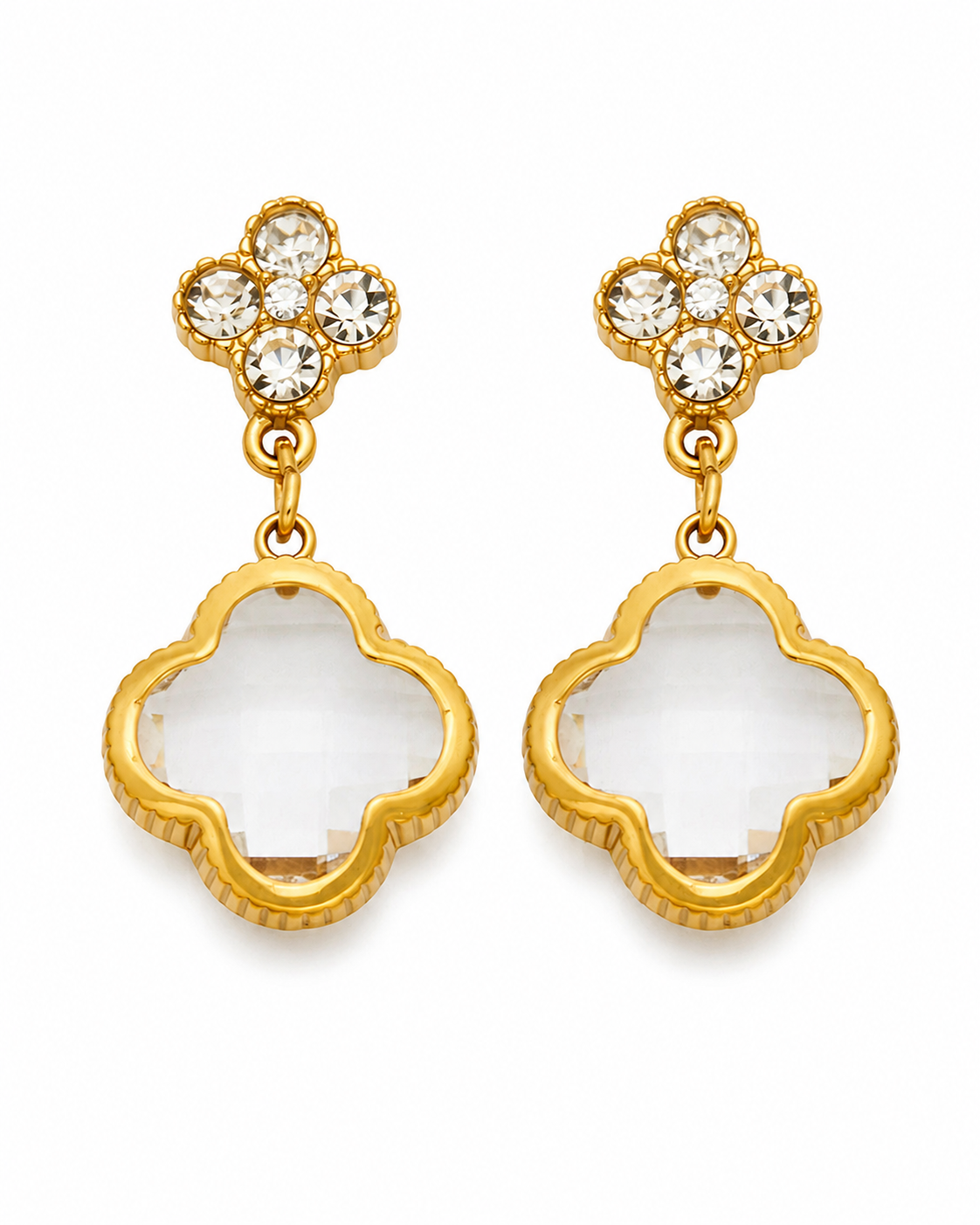 Clear Clover Glass Drop Earrings