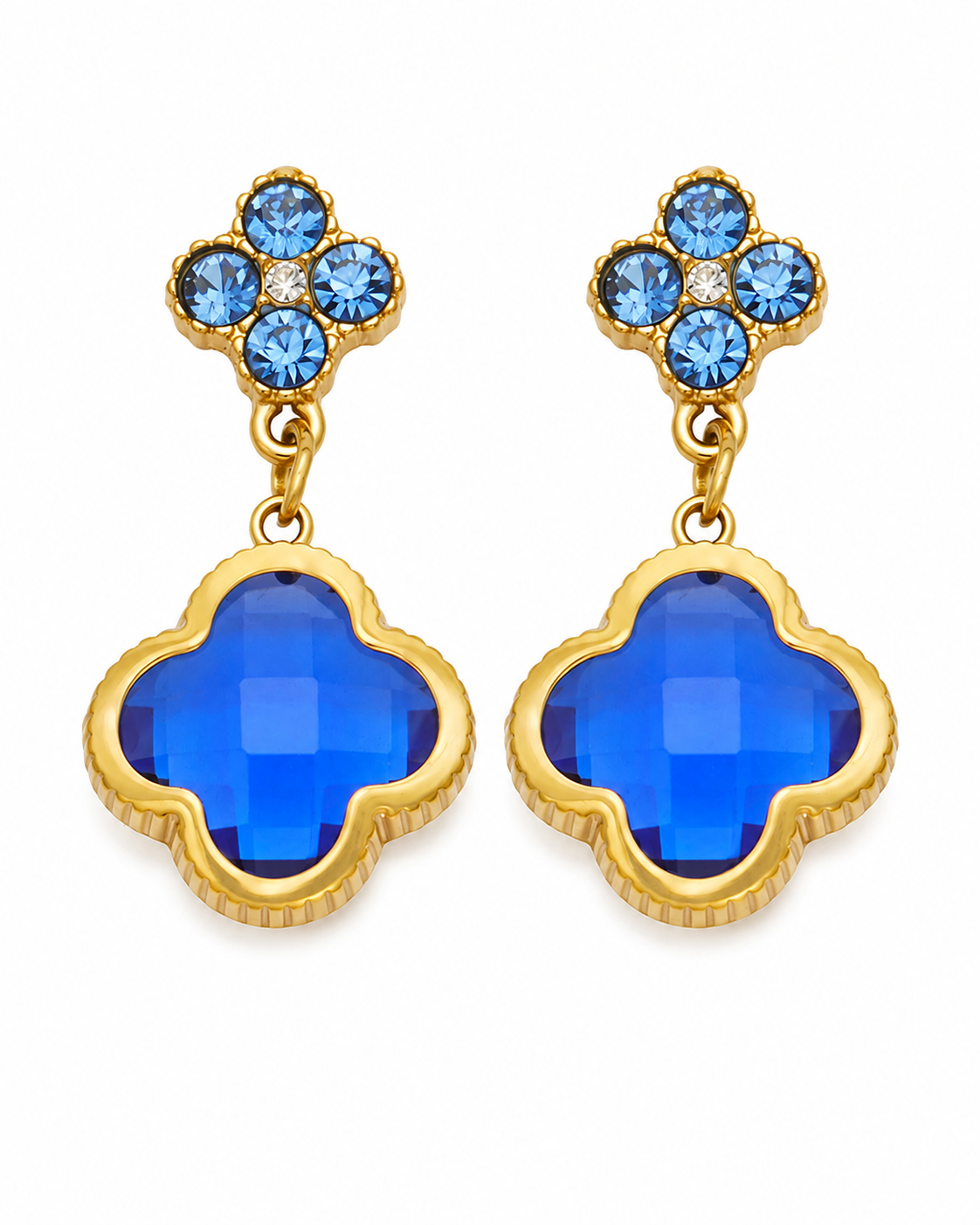 Blue Clover Glass Drop Earrings