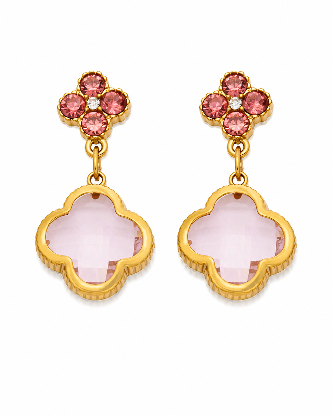 Pink Clover Glass Drop Earrings