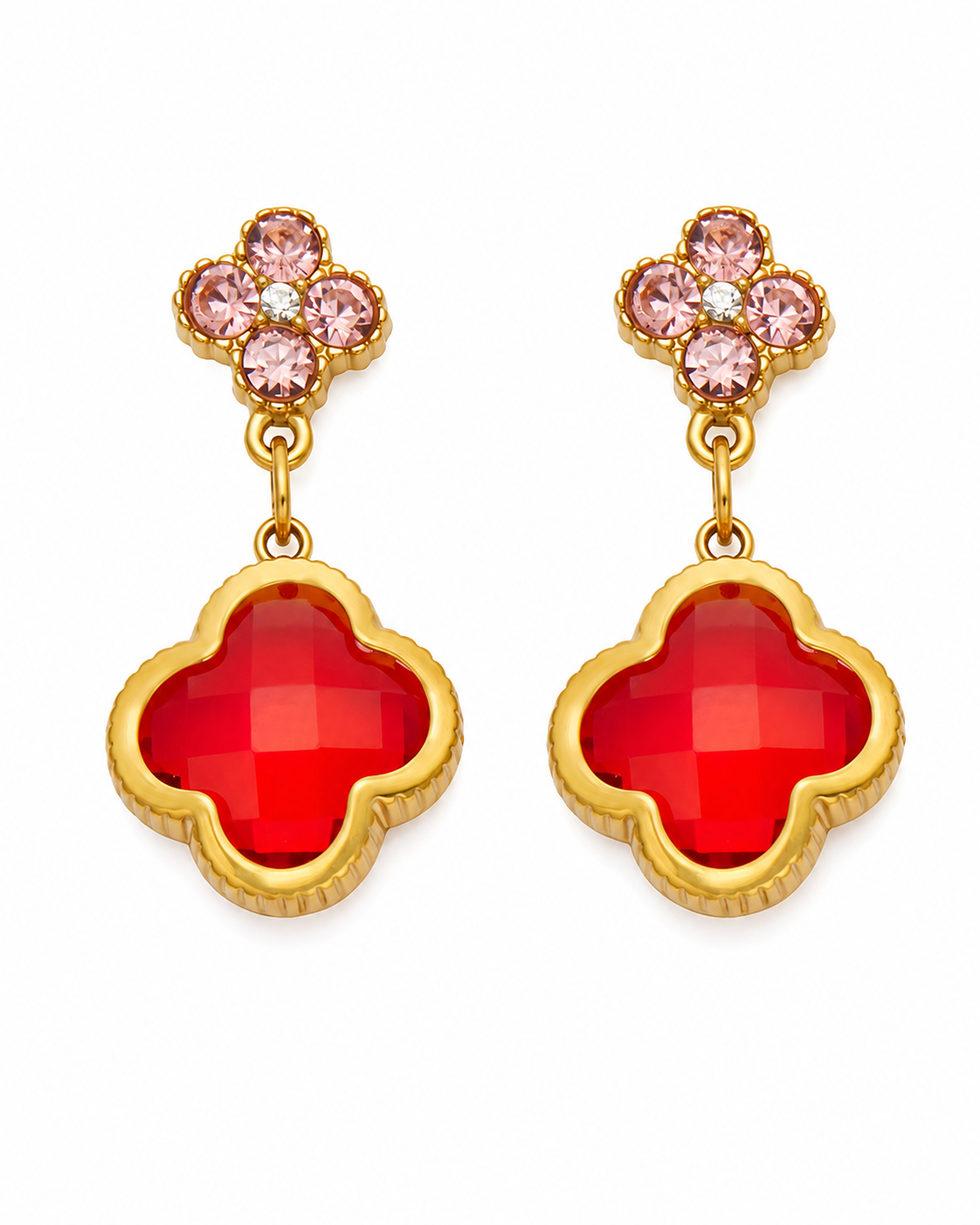 Red Clover Glass Drop Earrings