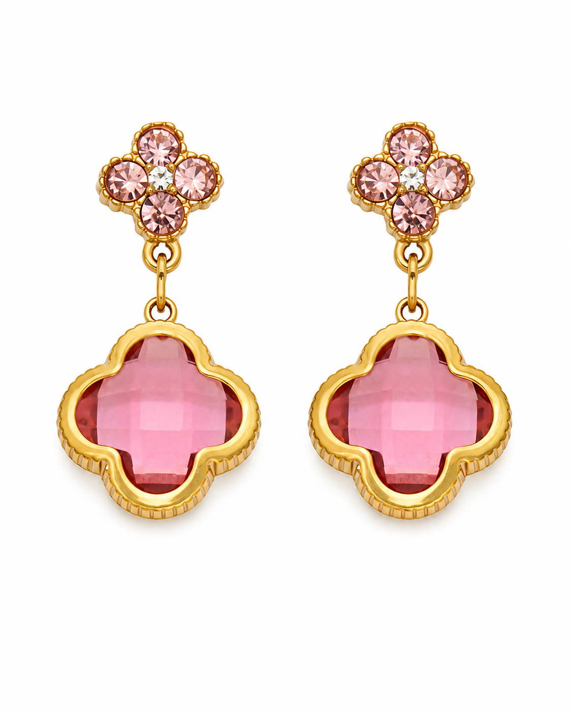 Fuchsia Clover Glass Drop Earrings