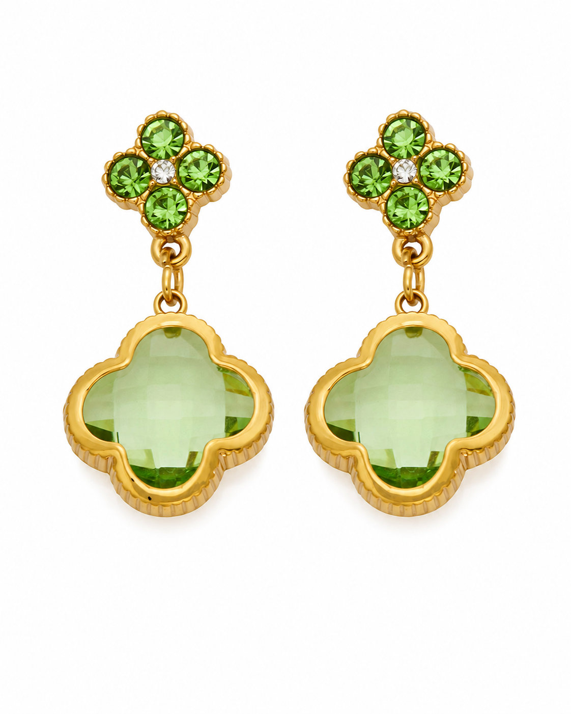 Light Green Clover Glass Drop Earrings
