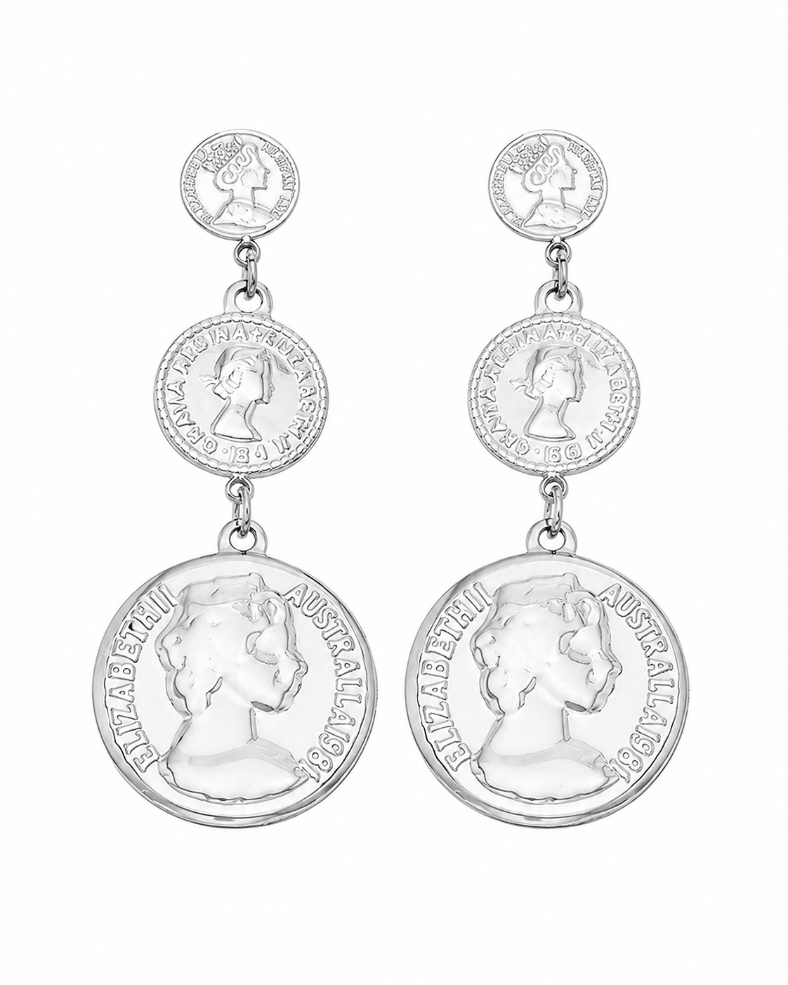 Silver Vintage Triple Coin Earrings