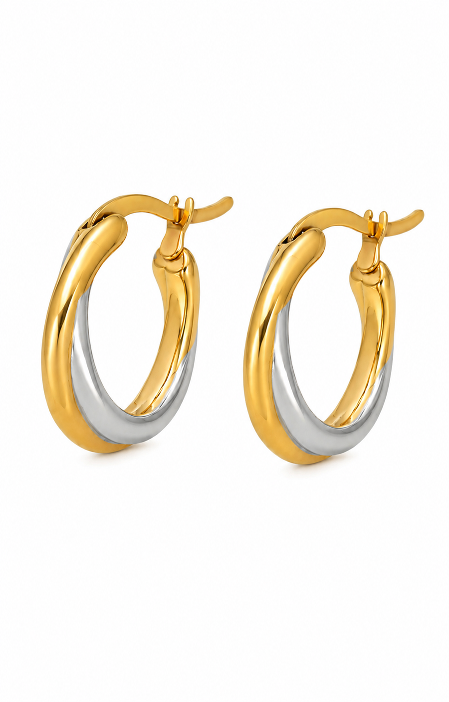 Two-Tone Twist Hoop Earrings