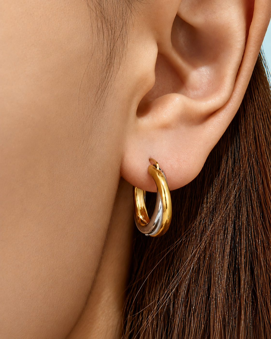 Two-Tone Twist Hoop Earrings with 316l stainless steel alternate view