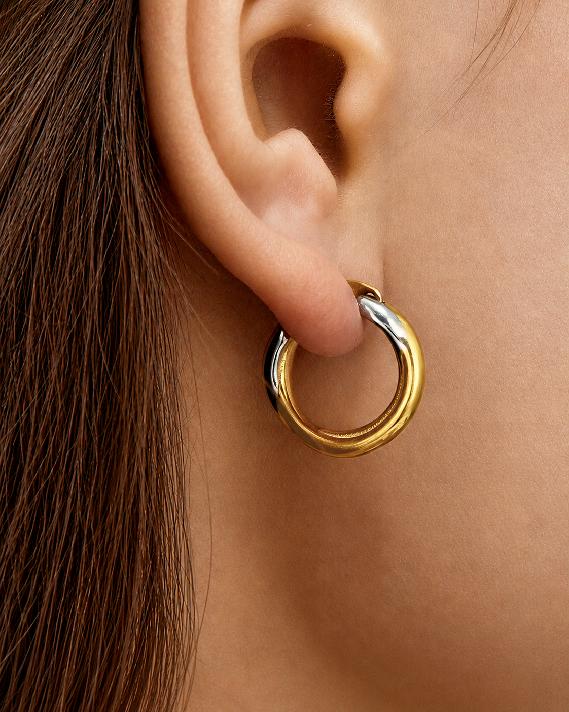Two-Tone Twist Hoop Earrings with 316l stainless steel additional view 3