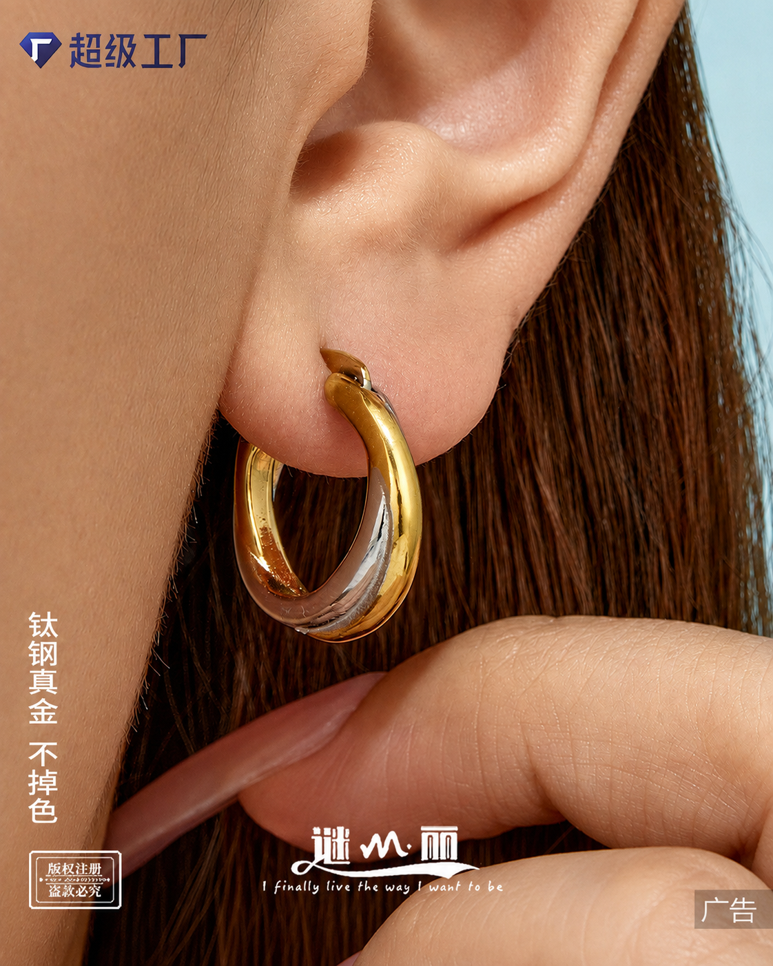 Two-Tone Twist Hoop Earrings with 316l stainless steel additional view 4