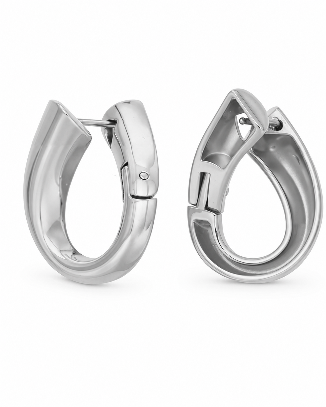 Silver Sculpted Teardrop Hoop Earrings