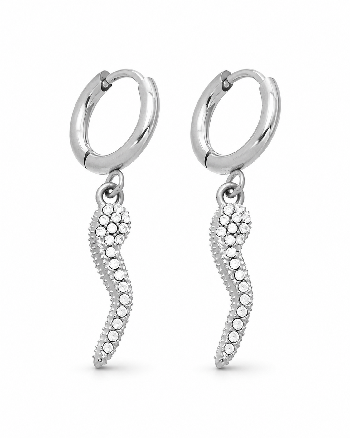 Crystal Wave / Silver Charm Hoop Earrings Series