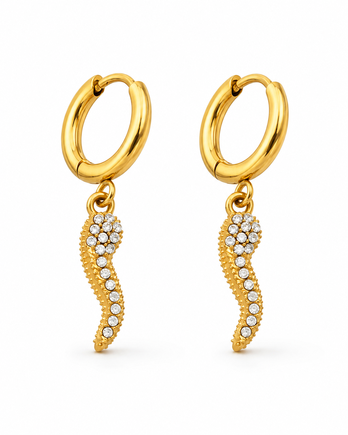 Crystal Wave / Gold Charm Hoop Earrings Series
