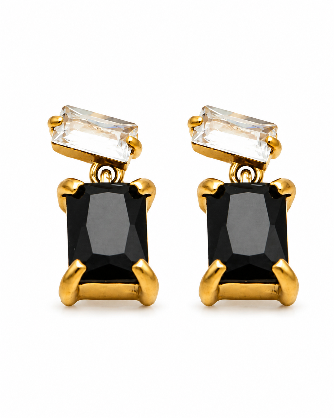 Black Emerald Cut Drop Earrings
