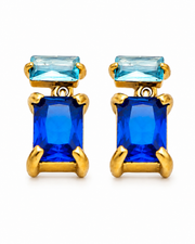 Blue Emerald Cut Drop Earrings