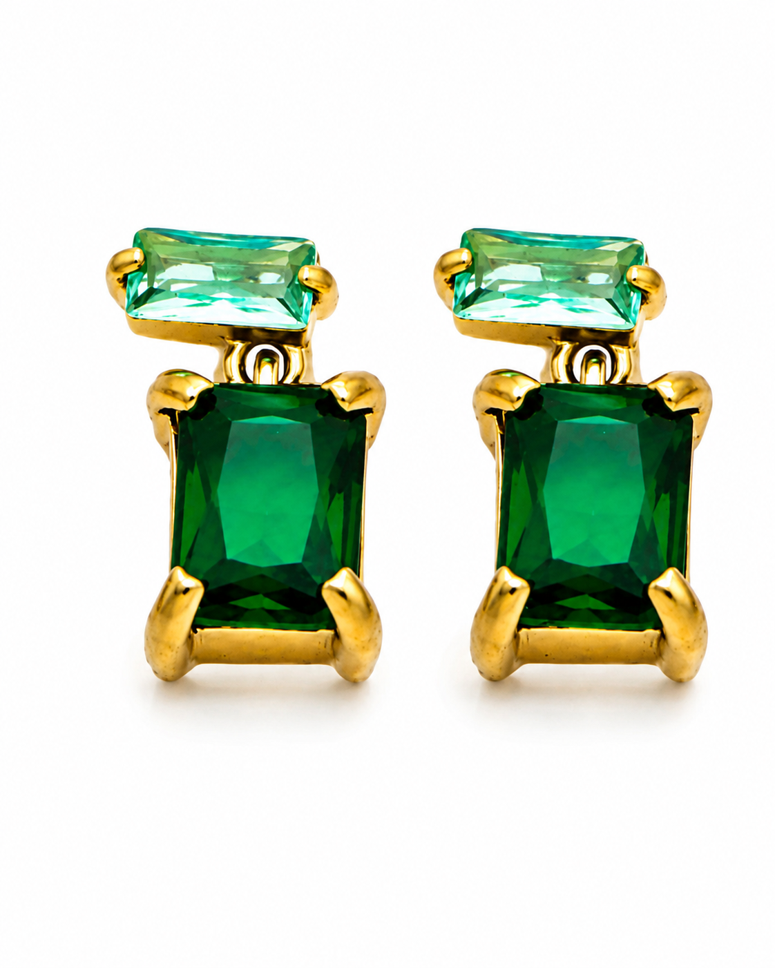 Green Emerald Cut Drop Earrings