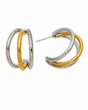 Two Tone Luna Textured Double Hoop Earrings