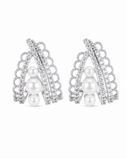 Silver Elara Lace Pearl Hoop Series