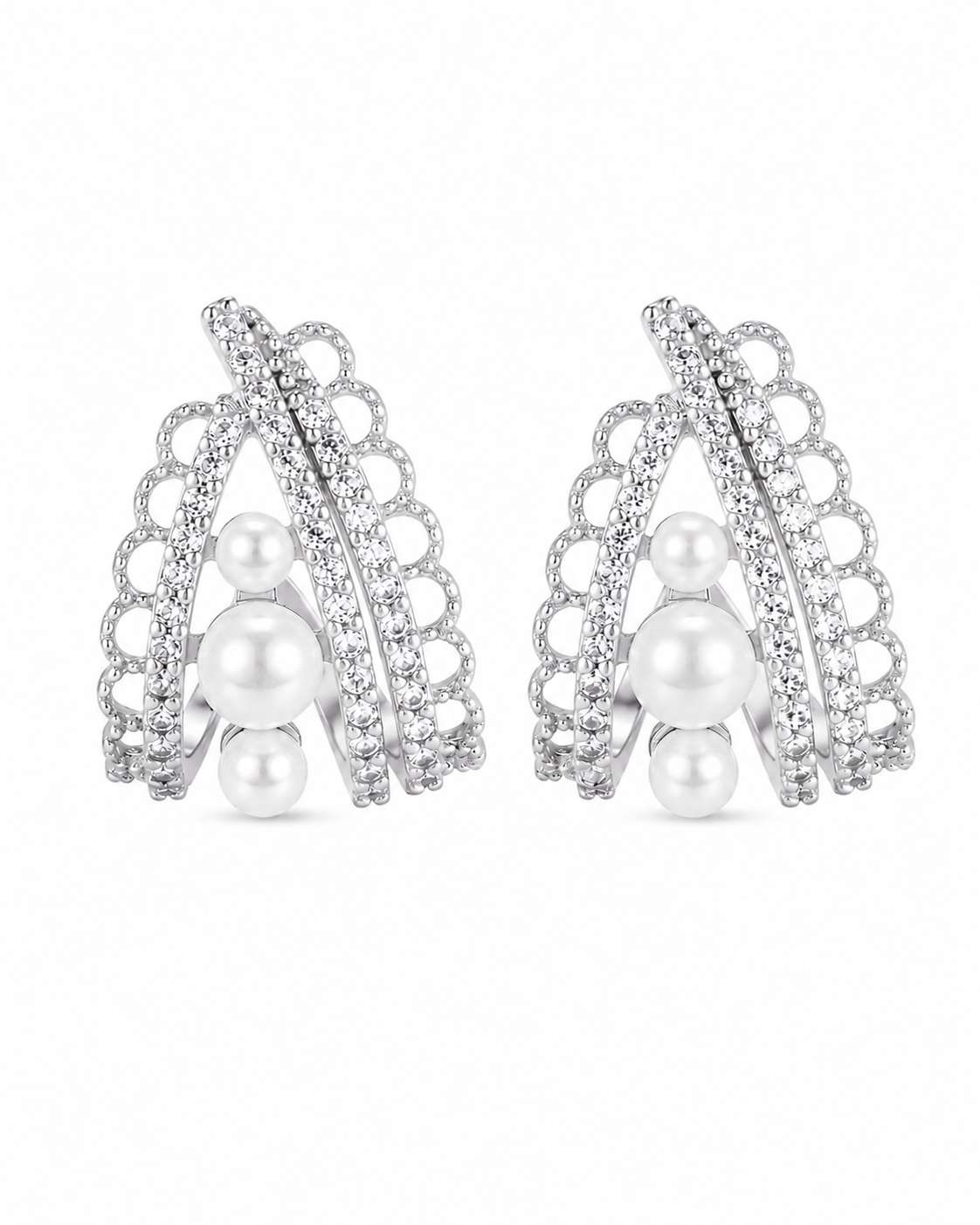Silver Elara Lace Pearl Hoop Series