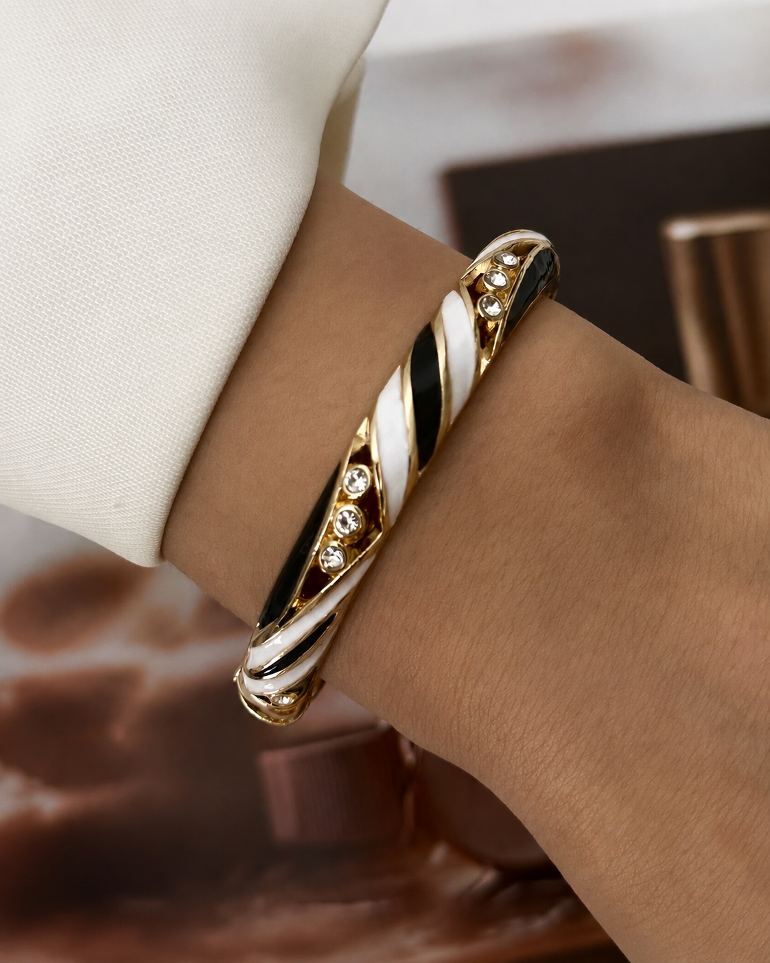 Crystal Twist Aurielle Bangle Series with alloy finish: gold-tone plating