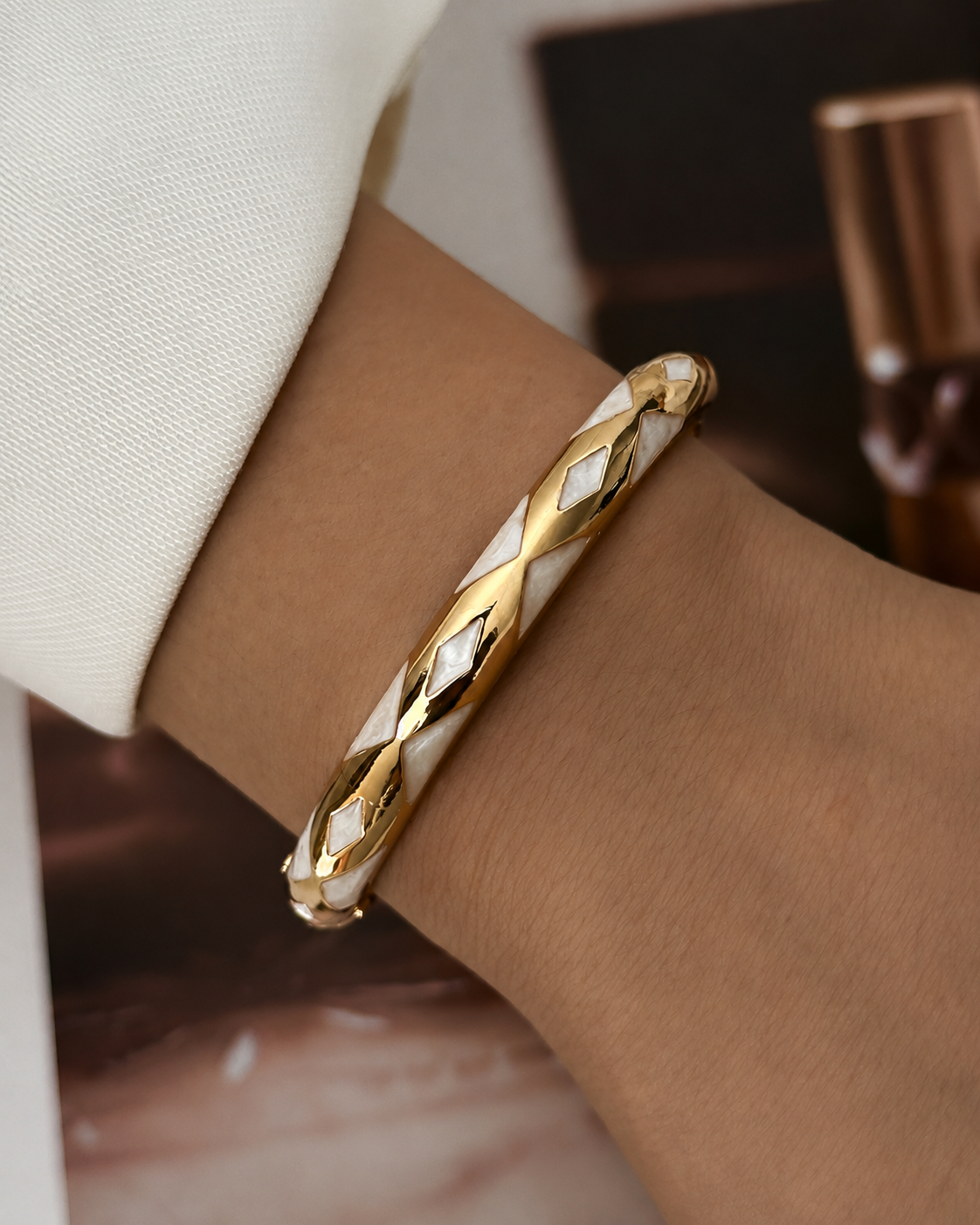 Pearl Twist Aurielle Bangle Series with alloy finish: gold-tone plating